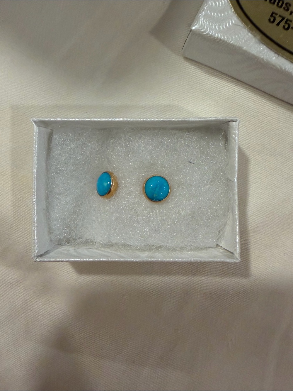 New Mexico Turquoise Round Gold-Trim Stud Earrings - Women Jewelry